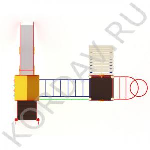 Две башни с горкой, спиралью и лазилкой объединённые рукоходом ПДИ 2.14 (2)